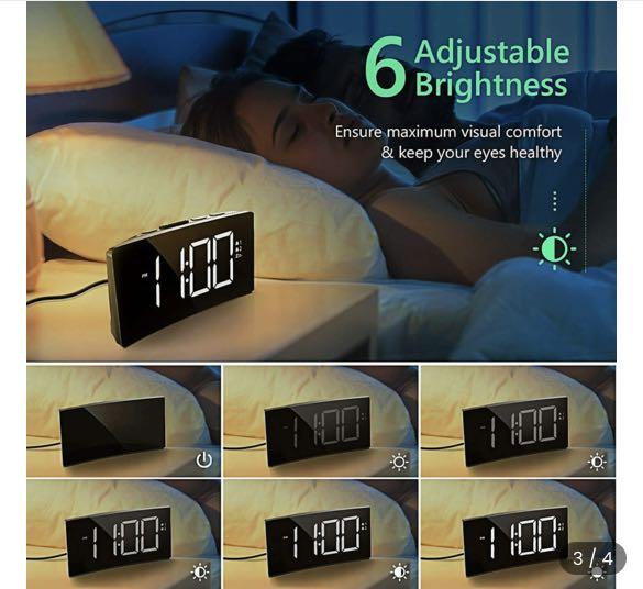 HM250C Curved LED Electronic Alarm clock with Dimmer, Large Number