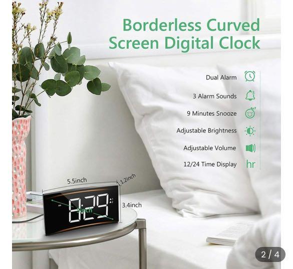 HM250C Curved LED Electronic Alarm clock with Dimmer, Large Number Alarm  Clock, 6 Adjustable Brightness, Snooze, 12/24 HoUr, Furniture & Home  Living, Home Decor, Clocks on Carousell