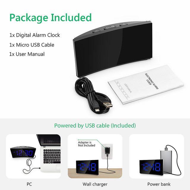 HM250C Curved LED Electronic Alarm clock with Dimmer, Large Number