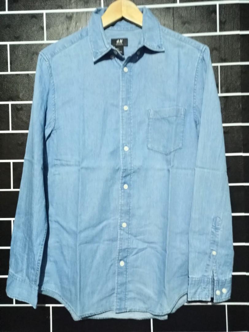 H\u0026M Denim Shirt, Fesyen Pria, Pakaian 