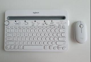 Logitech Keyboard K480 and Pebble Mouse M350 both Bluetooth White with batteries