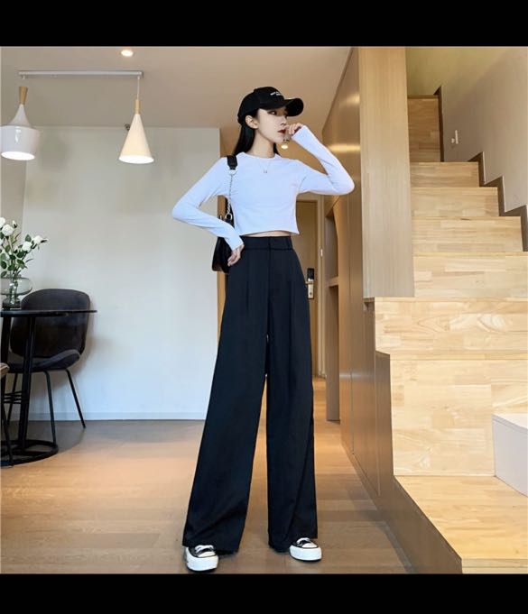Long Pants For Women Korean Loose Wide Leg Plain High Waist Trousers