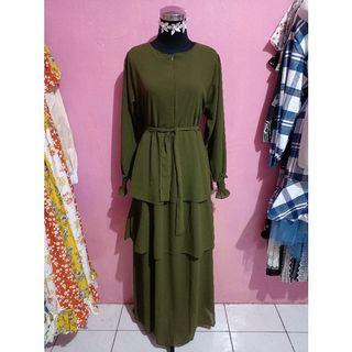 Maxi umpak susun army dan burgundy