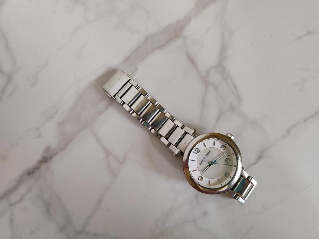 Michael Kors Ladies Silver Tone Watch with White Mother of Pearl
