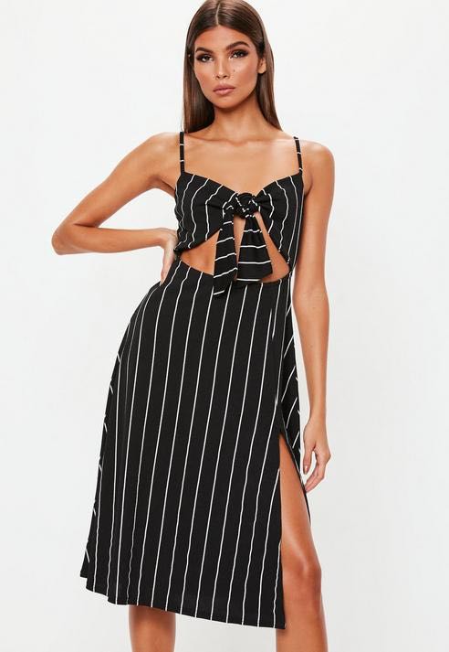 Missguided Stripe Tie Front Split Midi Dress Women s Fashion Dresses Sets Dresses on Carousell