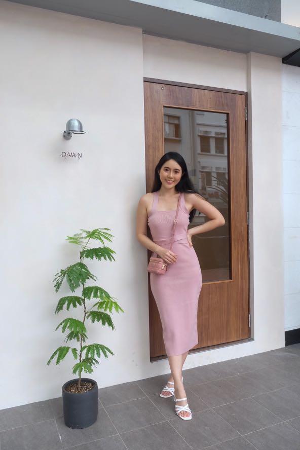 pink midi knit dress