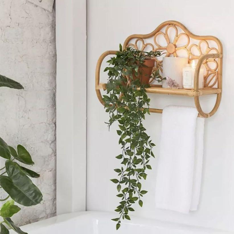 Rattan shelf with towel rack, Furniture & Home Living, Furniture