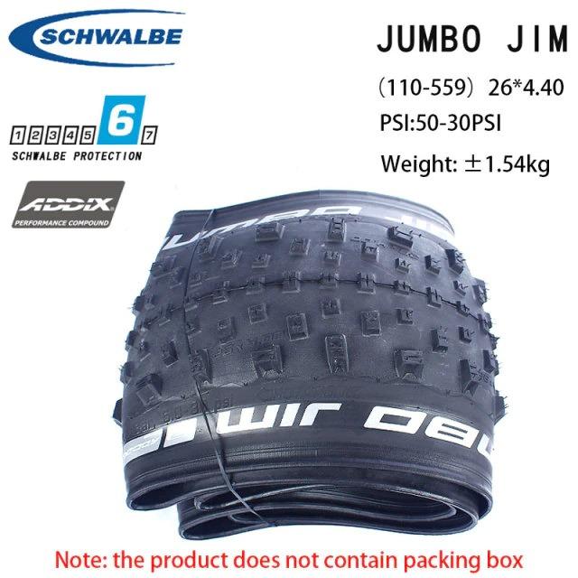 Pneu VTT Schwalbe Jumbo Jim 4.00-26" Tubeless - Pour Fat Bike, Pliable, Gomme Addix Speedgrip