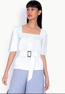 Square neck top with belt