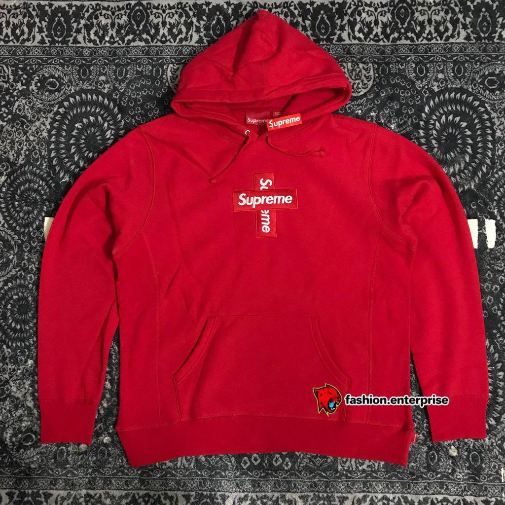 Supreme Cross Box Logo Hooded Sweatshirt 'Red