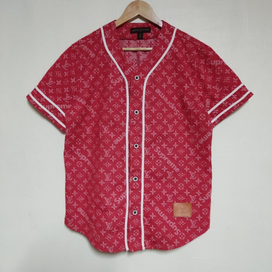 Supreme x LV Denim Shirt Baseball Jersey type, Men's Fashion, Tops & Sets,  Tshirts & Polo Shirts on Carousell