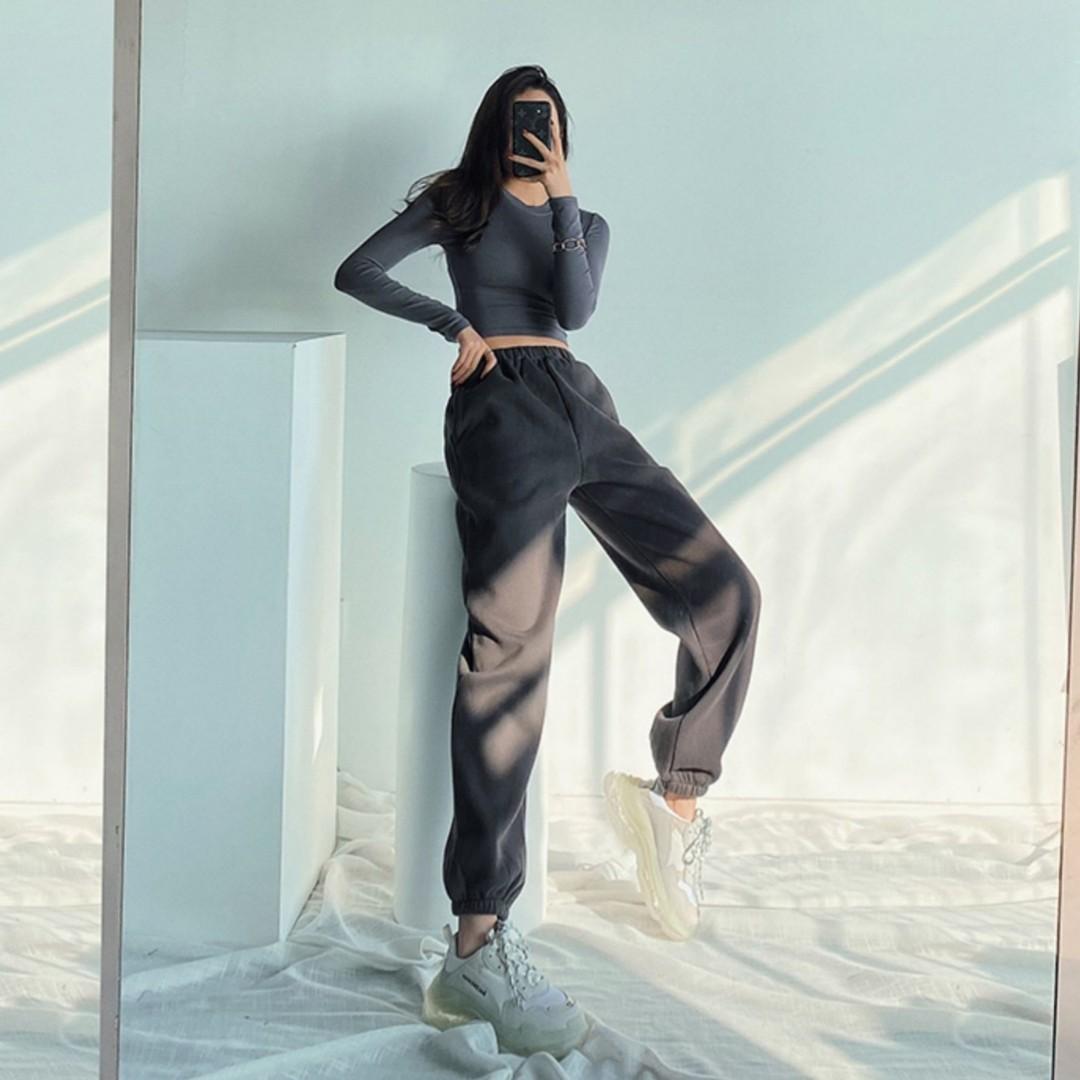 Thick Cotton Track Pants in Dark Grey