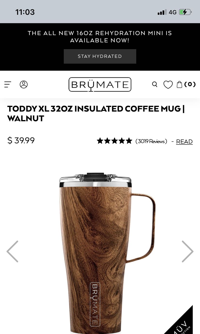 BruMate Toddy XL 32 oz Walnut BPA Free Vacuum Insulated Mug