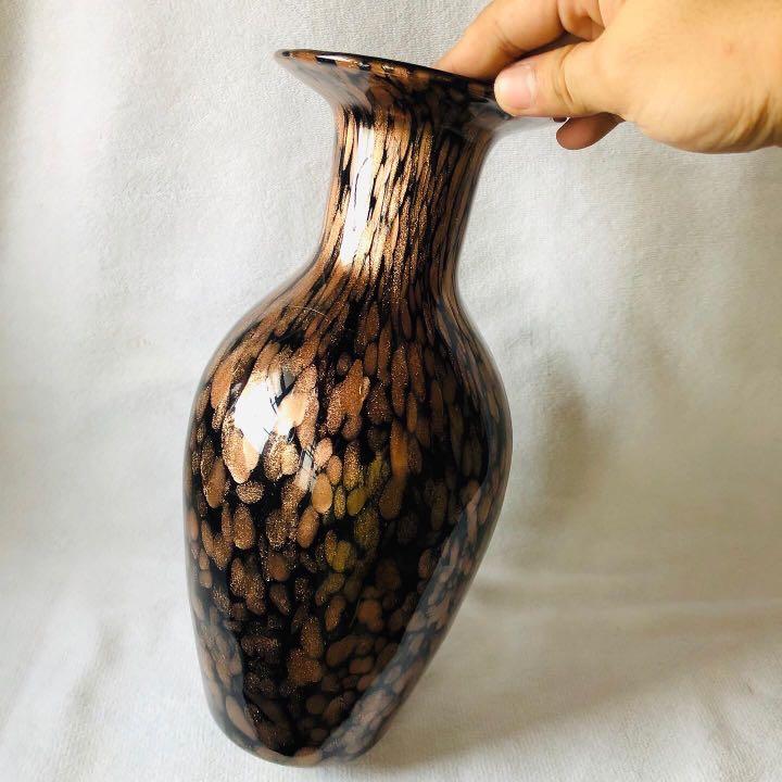 Unique Glitter on Black Art Glass Vase, Furniture & Home Living, Home