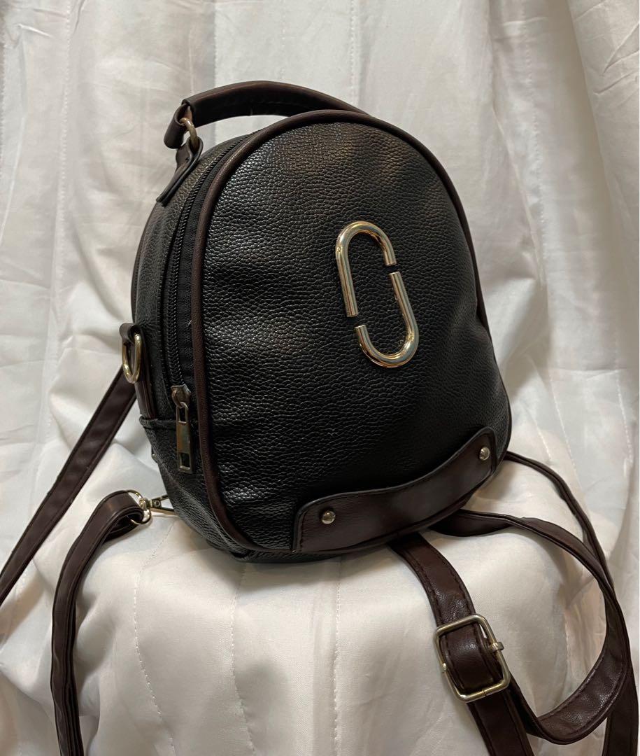 Vintage Black Leather Mini Backpack - Three Way Sling Bag MJ Marc
