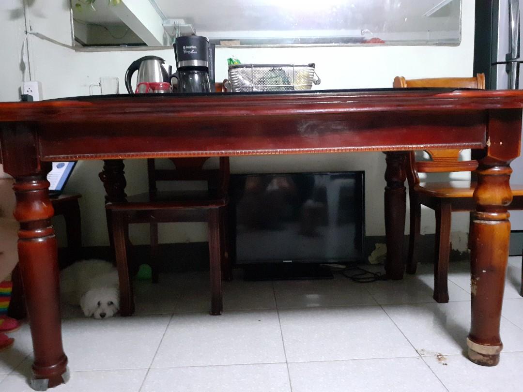 Vintage Malaysian Wood Dining Table Set. (6 seater type), Furniture