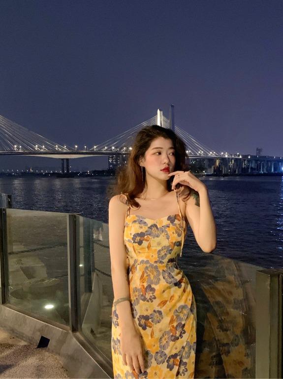 yellow and blue porcelain ulzzang korean dress strap beach
