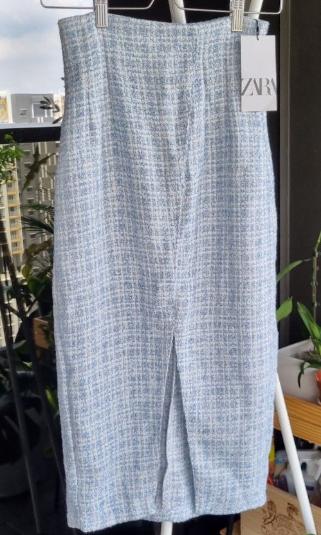 Blue tweed skirt best sale zara