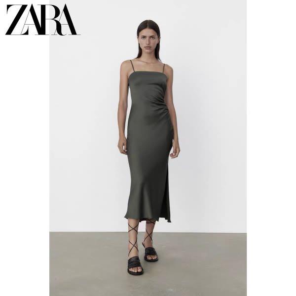 Zara khaki satin dress clearance