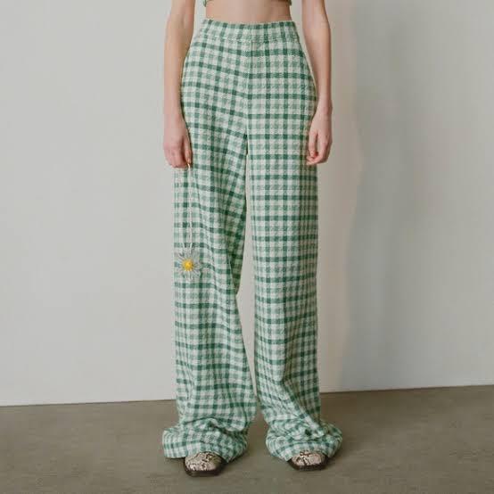 ZARA XL gingham green tweed pants wide 