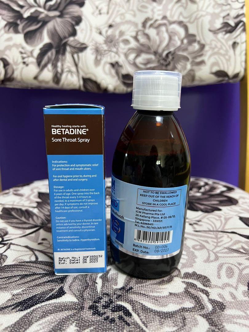 Betadine Sore Throat Spray and ICM Orasol ID Antiseptic gargle