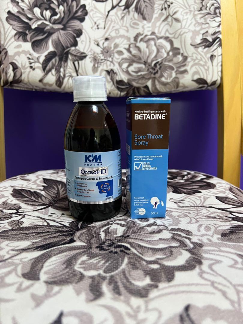 Betadine Sore Throat Spray and ICM Orasol ID Antiseptic gargle