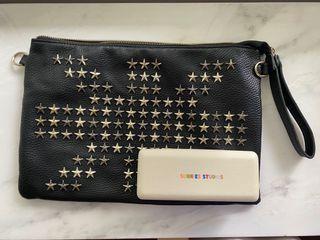 Black leather studded pouch