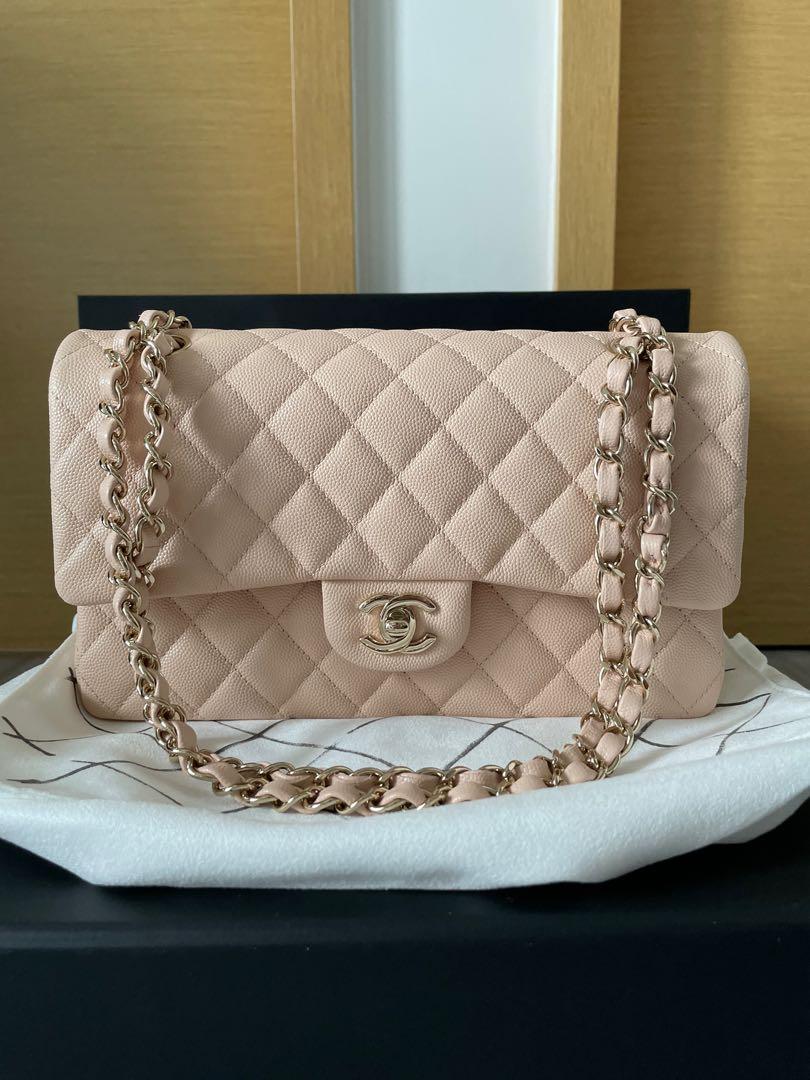 Chanel Classic M/L Double Flap Beige Claire Caviar Silver Hardware