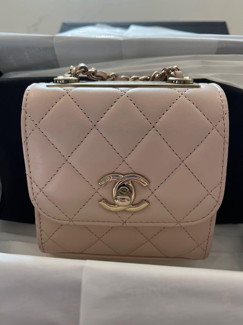 CHANEL Lambskin Quilted Mini Trendy CC Clutch With Chain Beige