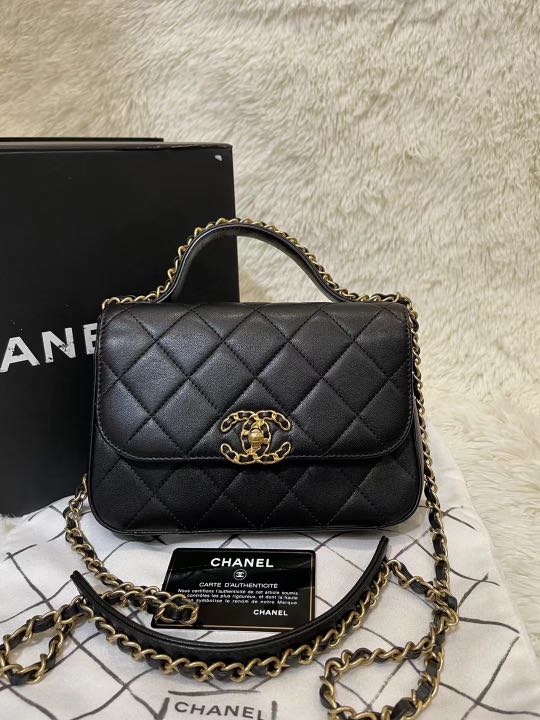 Chanel Small Infinity Handle Flap In Grained Lambskin Aged GHW