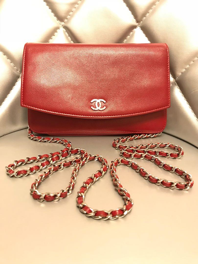 Chanel Sevruga Wallet On Chain WOC Red Preloved Authentic