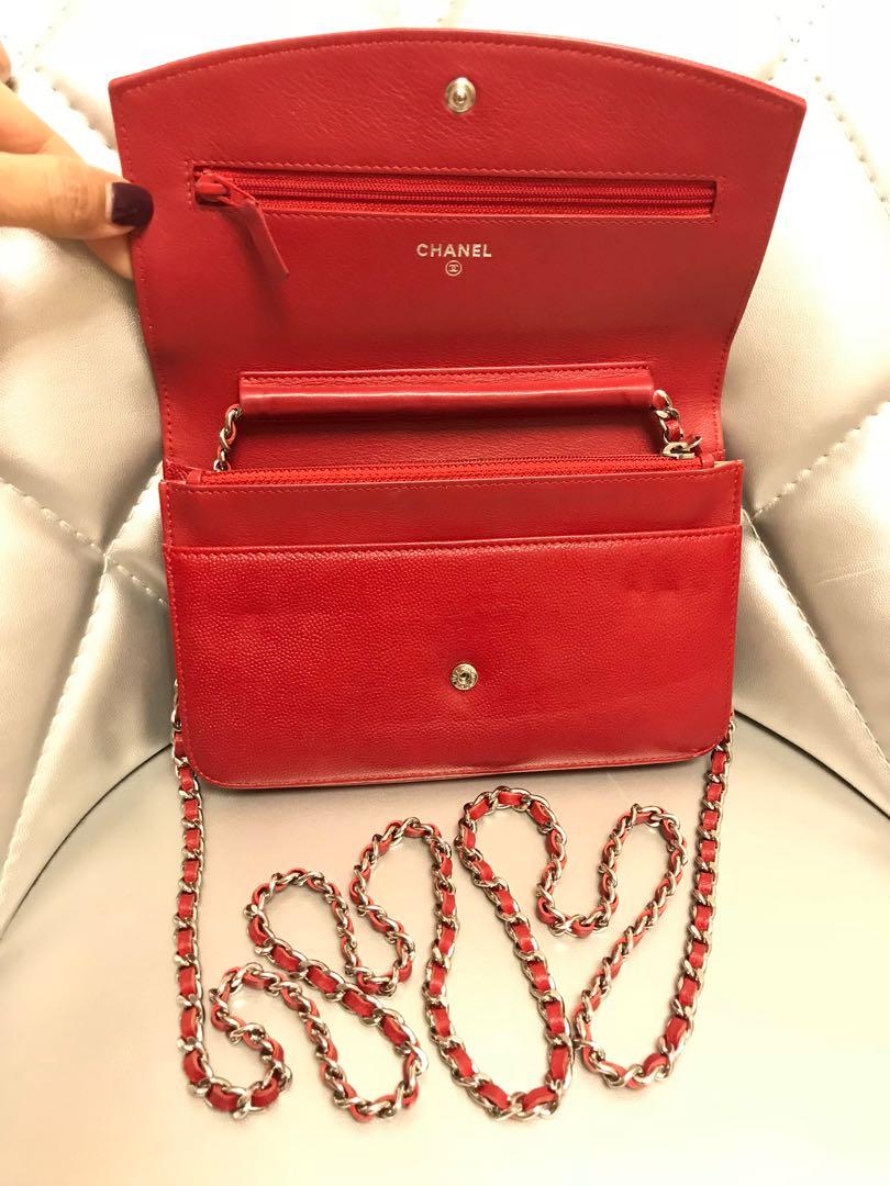 Chanel Sevruga Wallet On Chain WOC Red Preloved Authentic