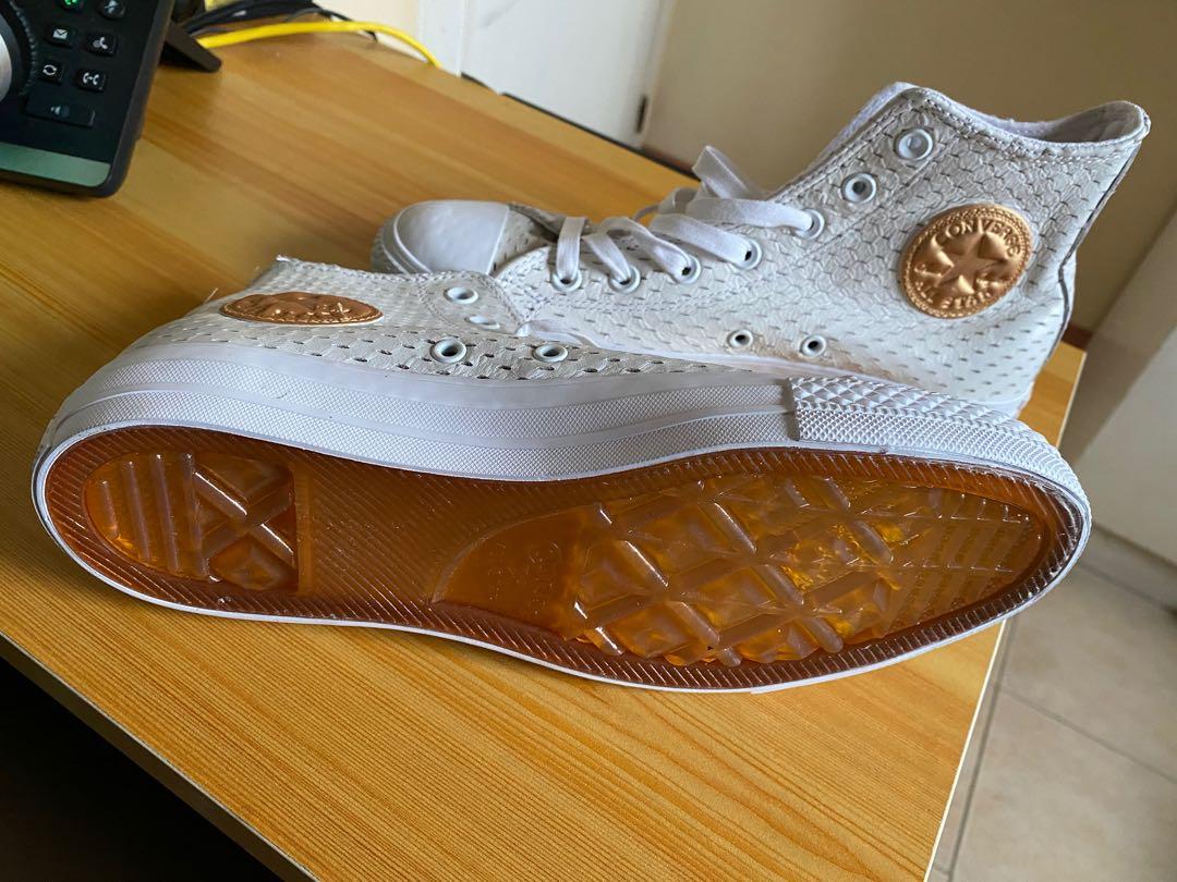 Converse White Leather High Top Gold Men s Size 6 Men s Fashion