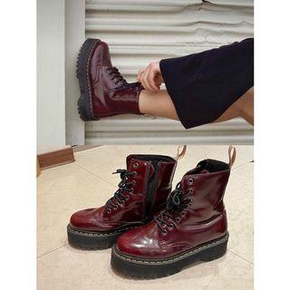 Dr. Martens Vegan Jadon II 8 Eye Boots 馬丁厚底靴子 酒紅色 踝靴 雨靴