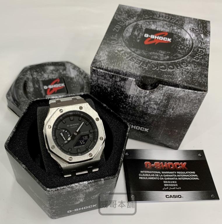 【威哥本舖】G-Shock 全新不鏽鋼改裝實品 GA-2100改裝 GA-2100-7A 已改含錶（全銀款）