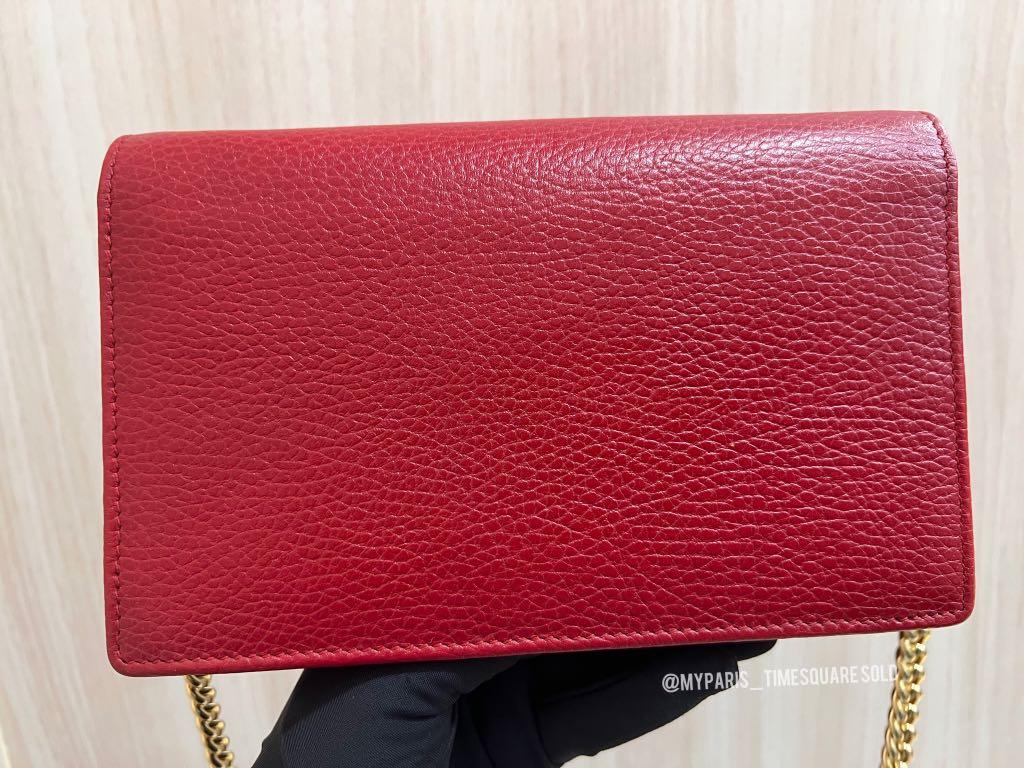 Gg marmont leather mini chain bag red store