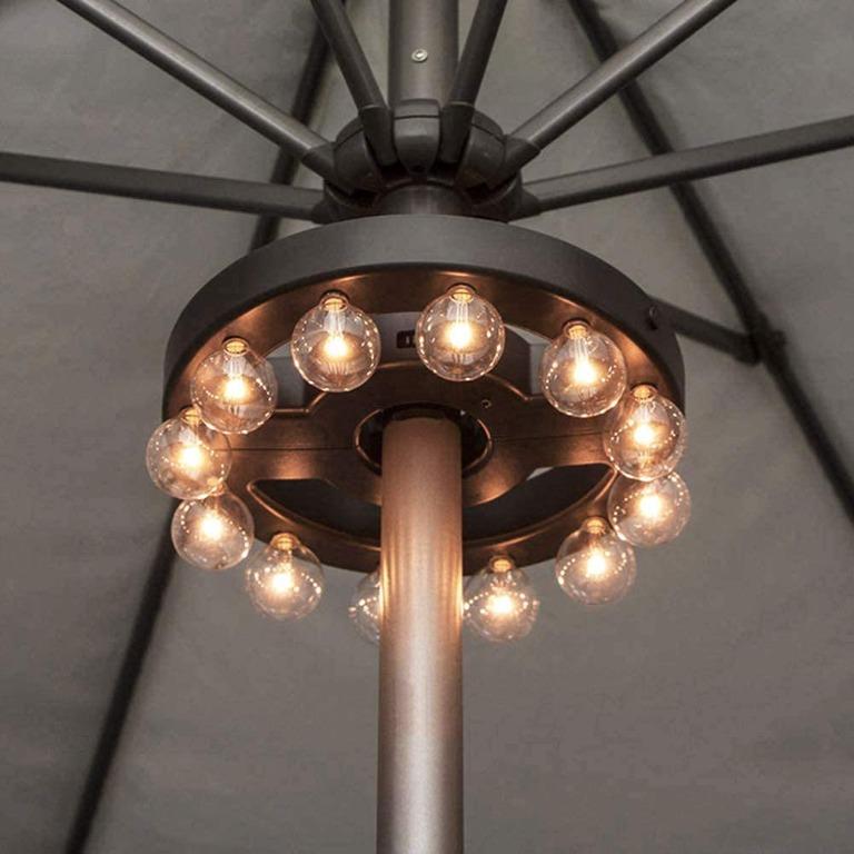 H2438 Umbrella Light, Outdoor Umbrella LED Lights Battery Operated Wireless  with Remote Control, ZHONGXIN Patio Umbrella Pole Light with 12 Warm White  G40 Led Bulbs, for Backyard Umbrellas or Camping Tent, Sports