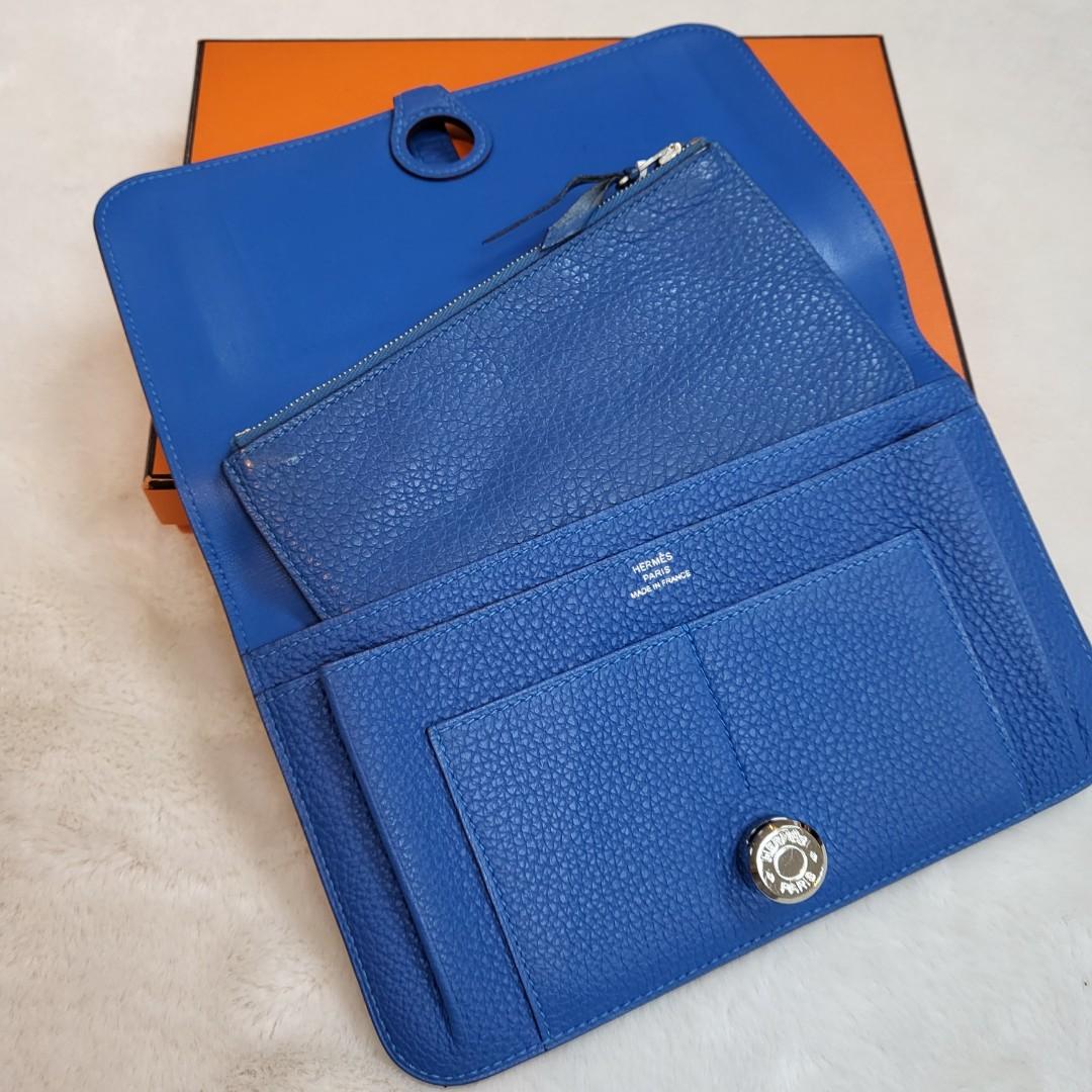 Genuine HERMES Dogon Duo blue Grey Bifold wallet