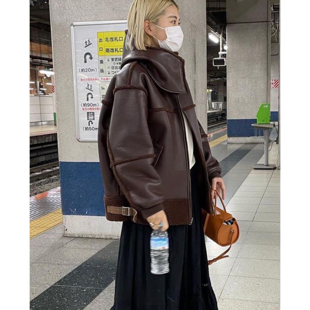 日本女生IG人氣品牌6 ROKU合成皮革可拆式連帽外套FAKE LEATHER×BOA ZIP BLOUSON