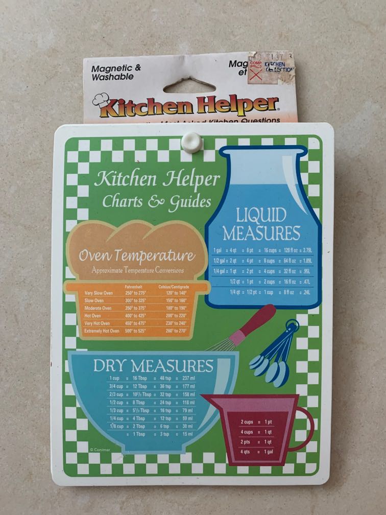 Magnetic Kitchen Helper Charts & Guides, Furniture & Home Living ...