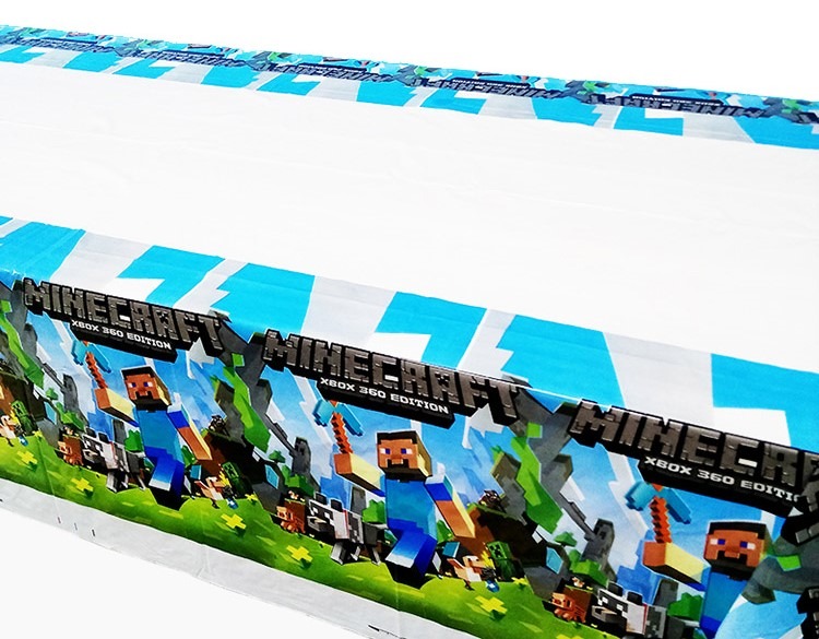 Minecraft Party Supplies Plastic Table Cloth, Paper Plates, Paper