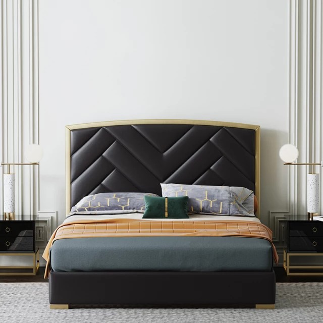 Modern Luxury Bed frameblk gold, Furniture & Home Living, Furniture