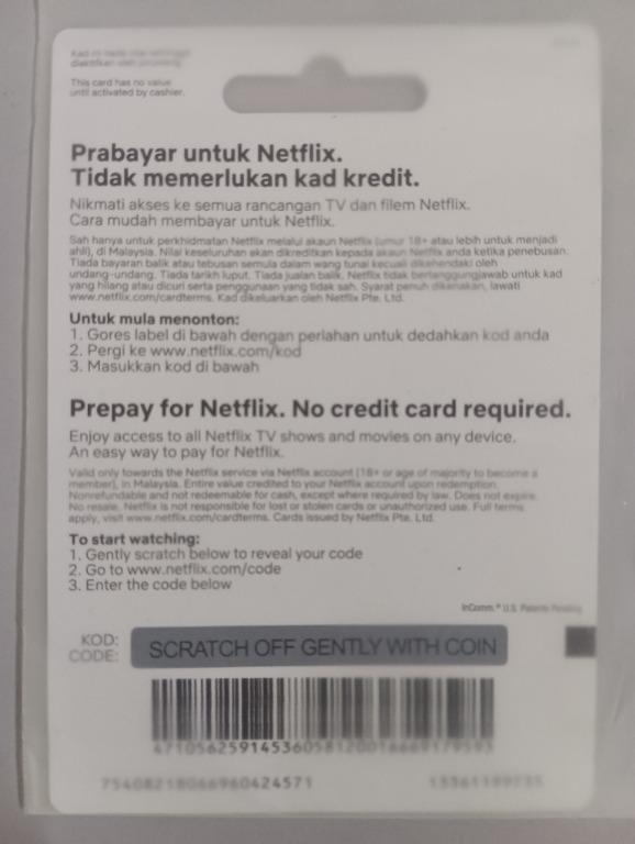 NETFLIX PREPAY CARD / Gift Card RM 55, Tickets & Vouchers ...