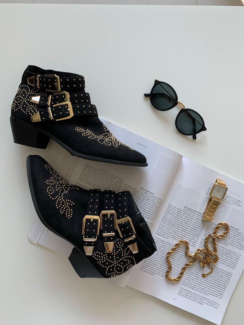 Gold studded top boots
