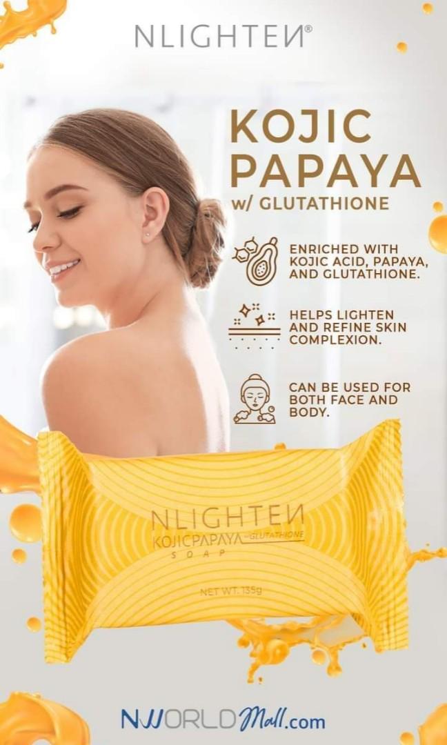 nlighten kojic papaya with glutathione Soap NLIGHTEN Kojic Papaya with Glutathione Soap is Nature's Lightening and Nourishing Beauty Bar Soap. It is delicately formulated to make your beauty regimen effortless through combining NLIGHTEN Kojic Papaya Soap, Beauty