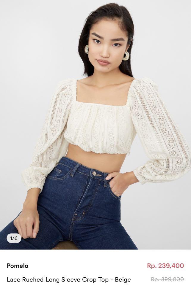 Pomelo Cream Lace Runched Long Sleeve 