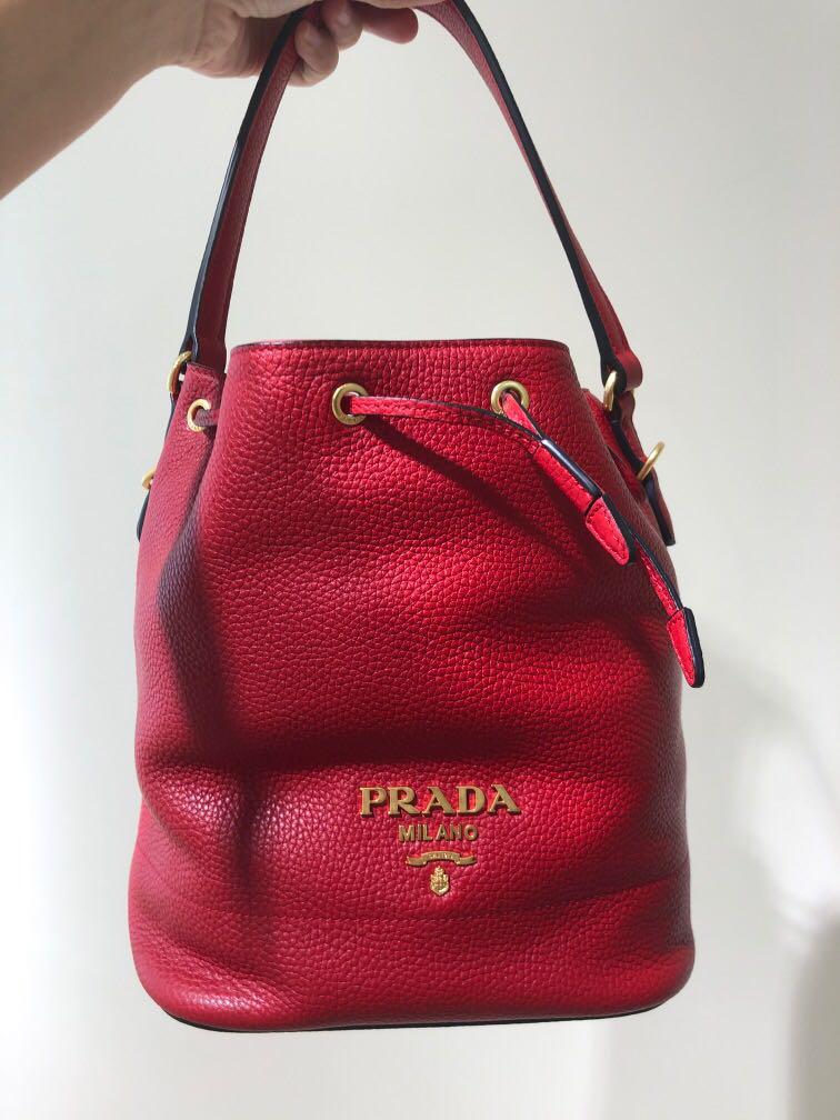 Prada red bucket bag discount