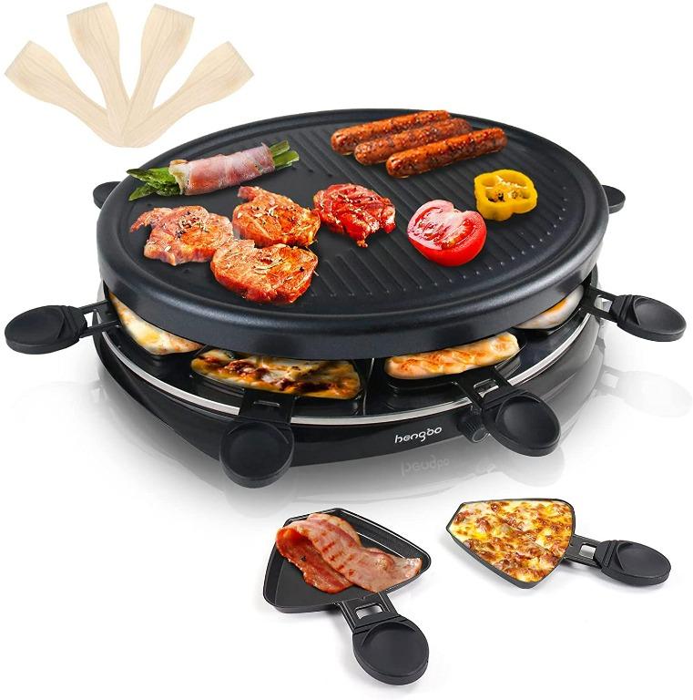 Raclette Grill Electric Grill Plate Non-Stick with 8 Mini Pans Adjustable Temperature Control 1500W for 8 Person 