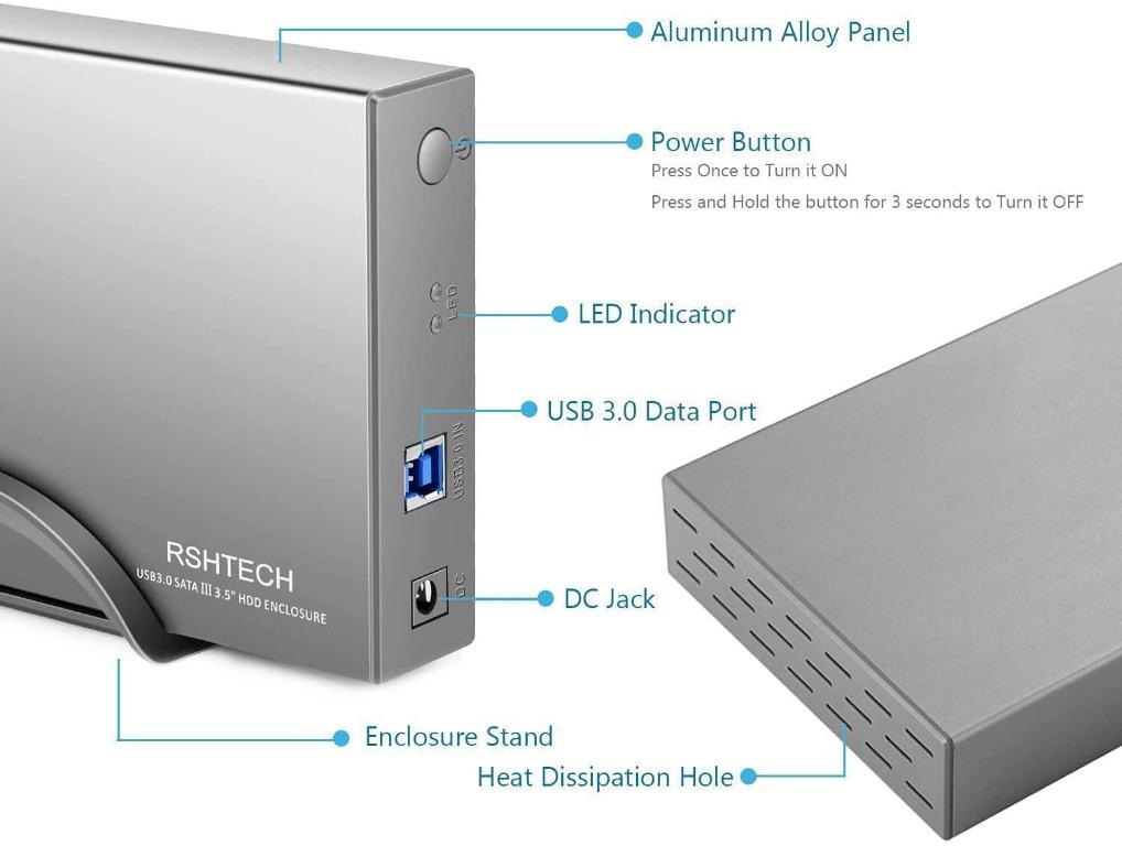RSHTECH Hard Drive Enclosure USB 3.0 to SATA External Hard Drive Caddy