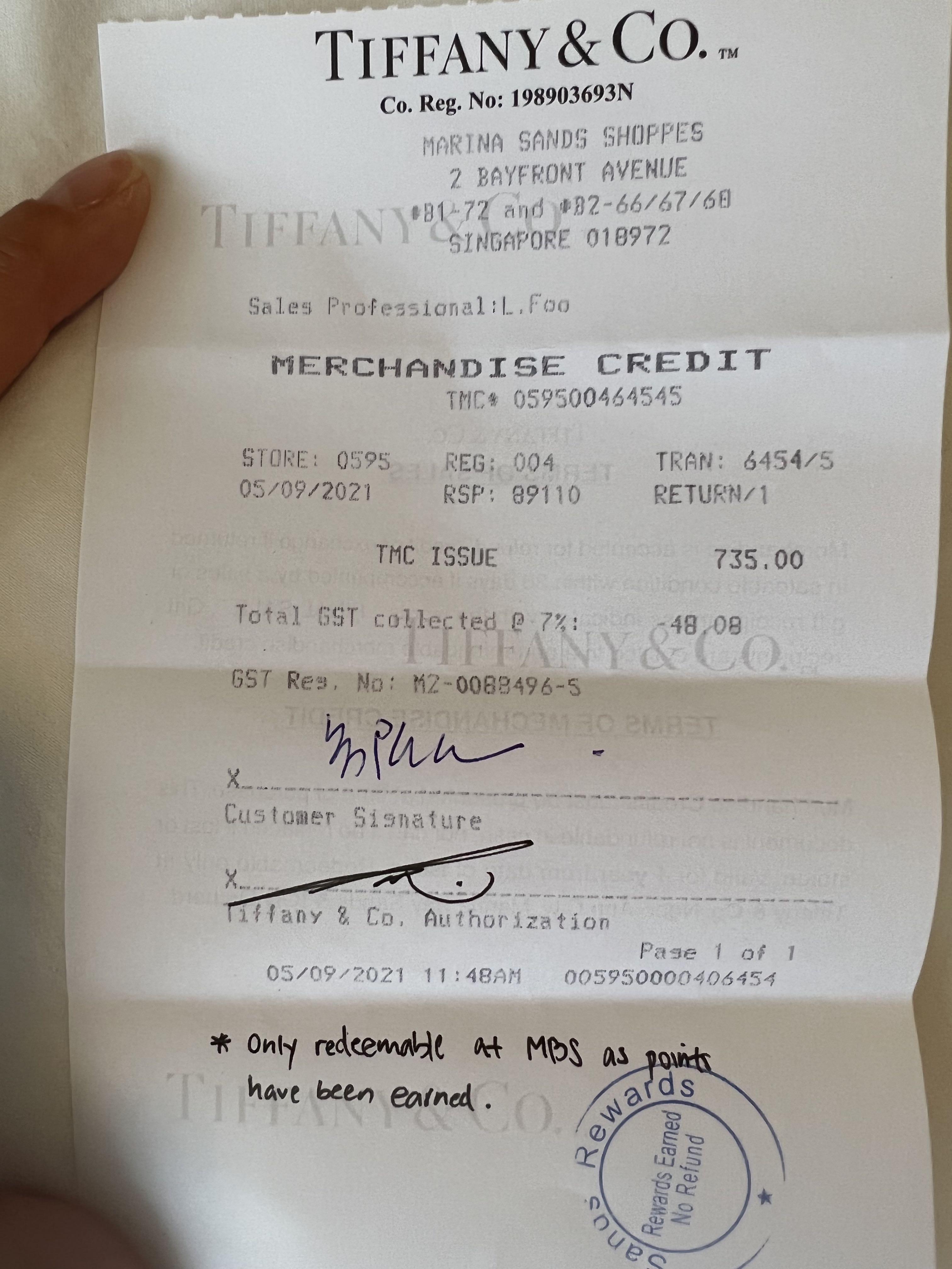 Tiffany and co credit hot sale